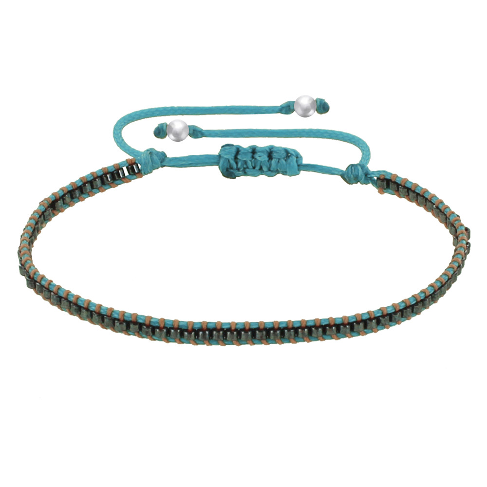 LES POULETTES BIJOUX Bracelet Perles Grises Lien Tréssé Orange et Turquoise