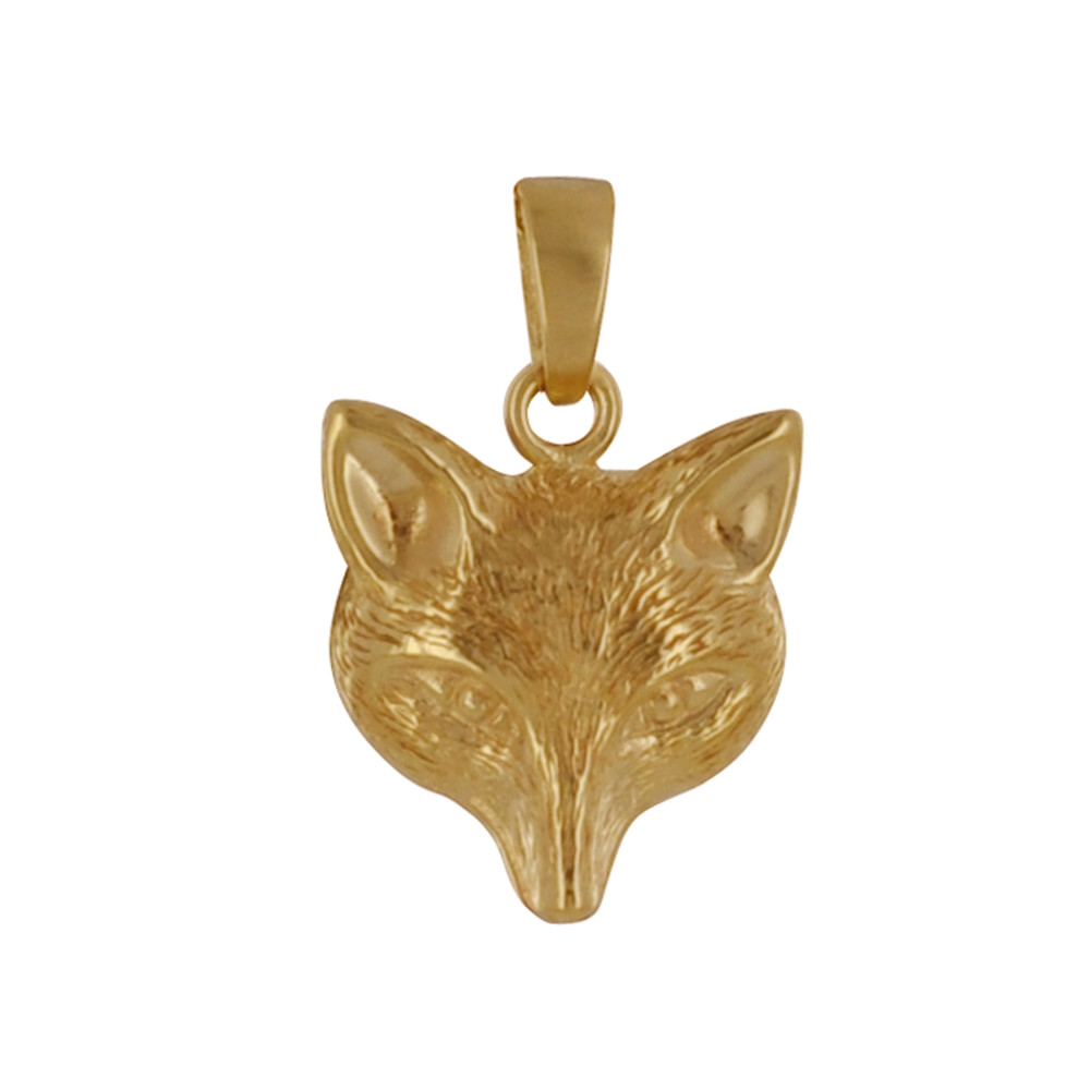 LES POULETTES BIJOUX Pendentif Plaqué Or Tête de Loup 3D