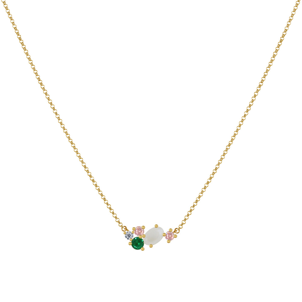 LES POULETTES BIJOUX Collier Plaqué Or 5 Strass Ovale et Ronds - Vert