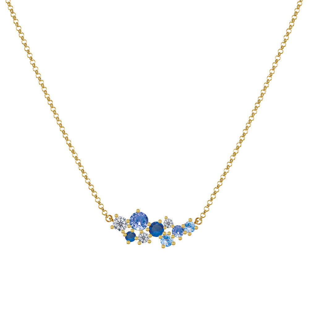 LES POULETTES BIJOUX - Collier Plaqué Or 9 Strass Ronds - Bleu Navy
