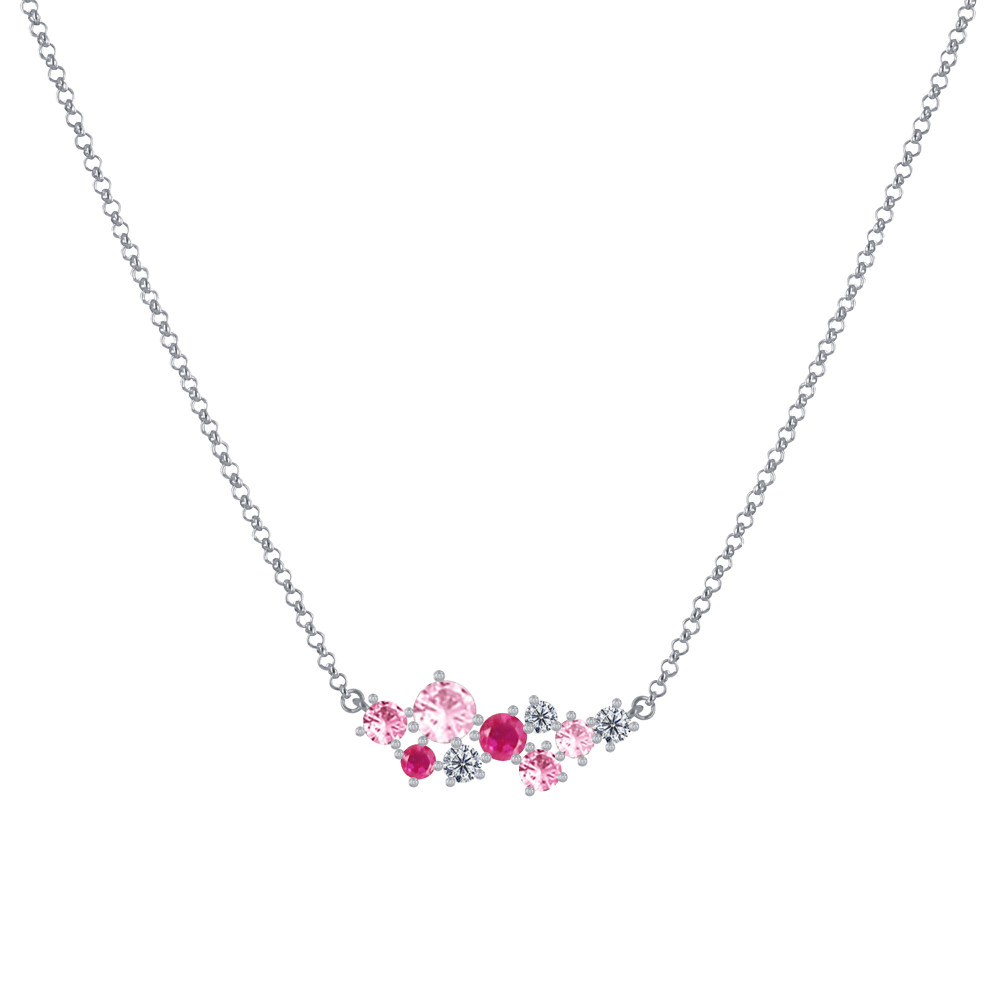 LES POULETTES BIJOUX Collier Argent Rhodié 9 Strass Ronds - Fuchsia