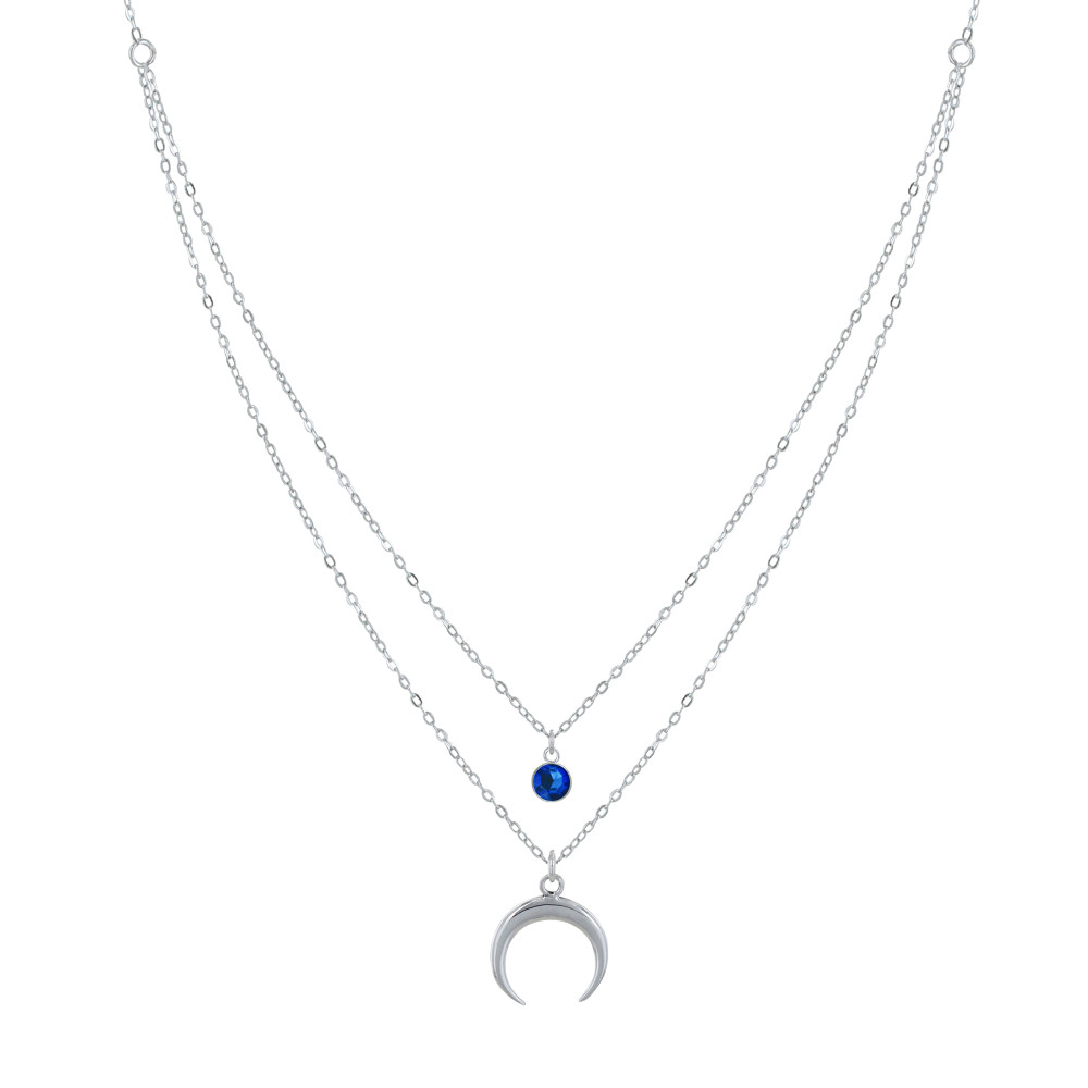 LES POULETTES BIJOUX Collier Double Chaine Argent 925 Croissant de Lune et Zirconia