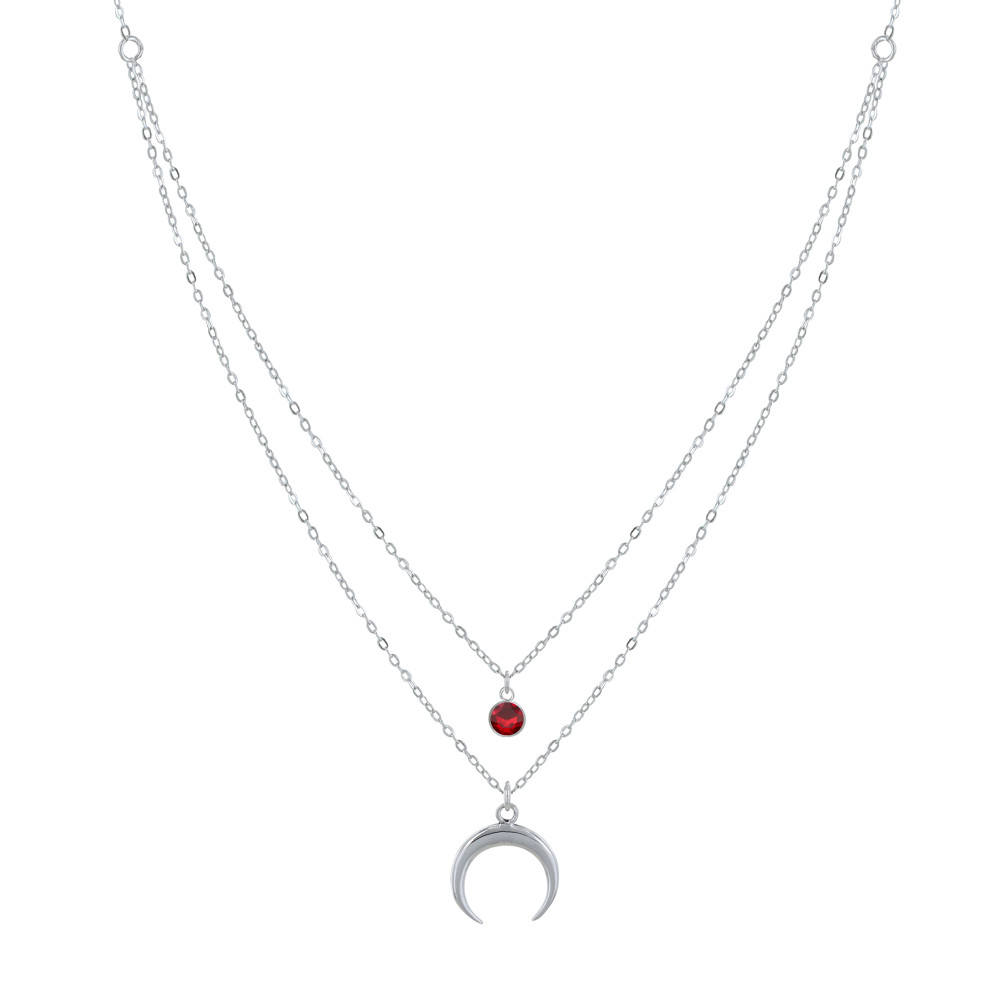 LES POULETTES BIJOUX Collier Double Chaine Argent 925 Croissant de Lune et Zirconia