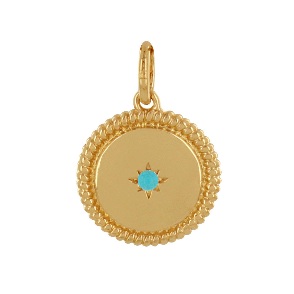 LES POULETTES BIJOUX Pendentif Plaqué Or Disque Etoile du Nord - Turquoise