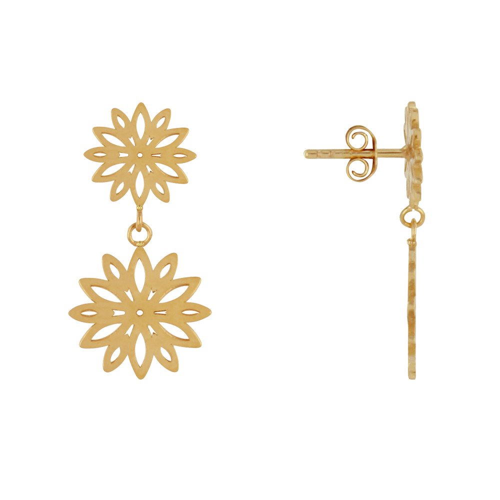 LES POULETTES BIJOUX Boucles d'Oreilles Plaqué Or Deux Fleurs de Nénuphar