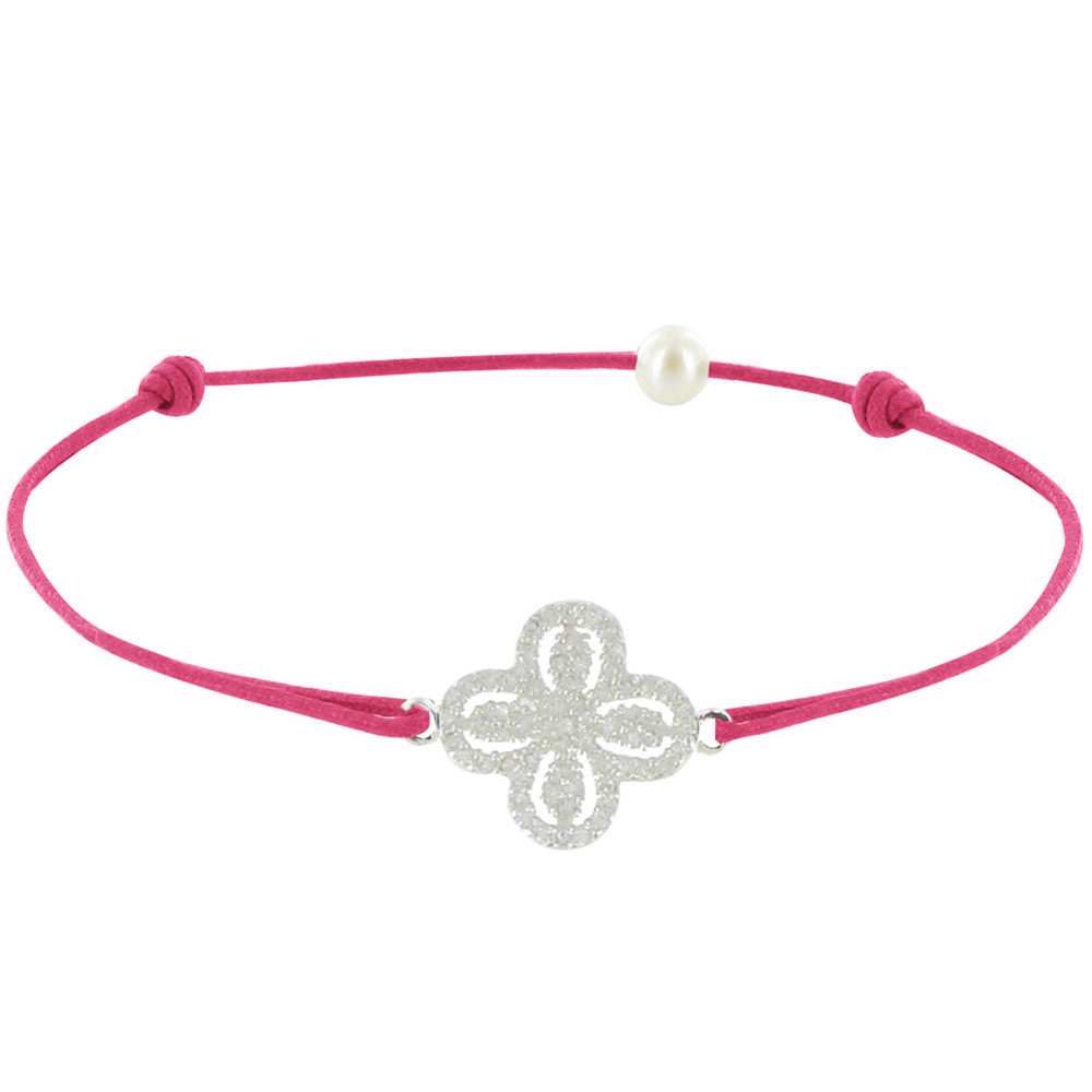 LES POULETTES BIJOUX Bracelet Lien Argent 925 Fleur de Strass - Classics - Fuchsia