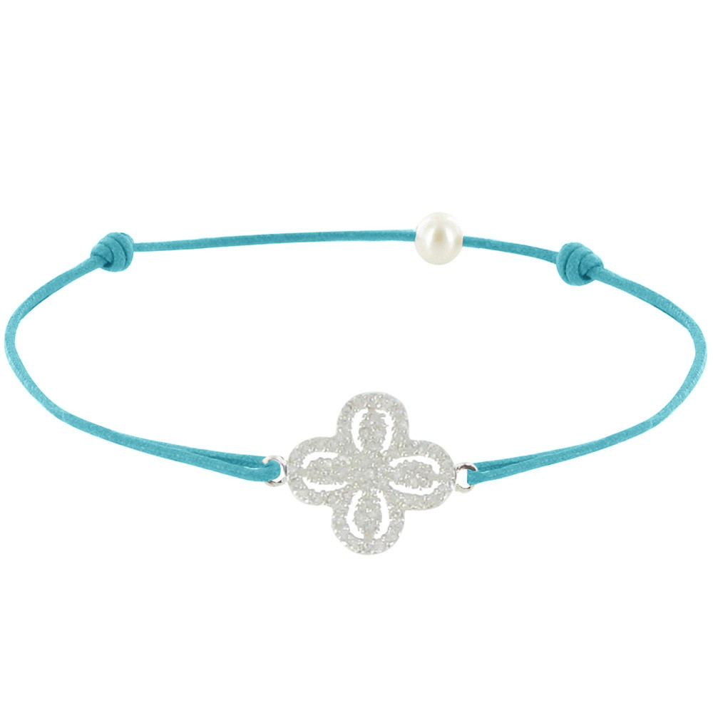 LES POULETTES BIJOUX Bracelet Lien Argent 925 Fleur de Strass - Classics - Turquoise
