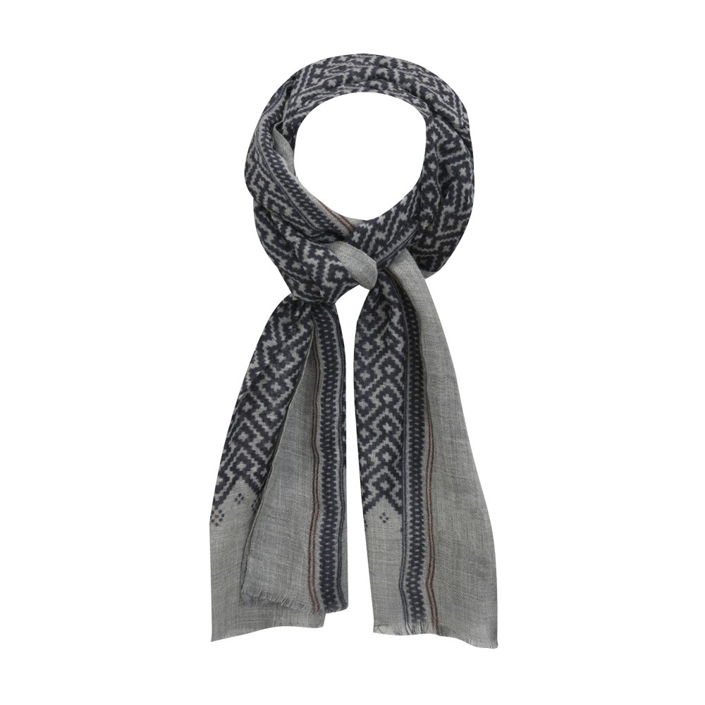 LES POULETTES BIJOUX Echarpe 100% Laine Grise Lignes Rouges Losanges Bleu Navy