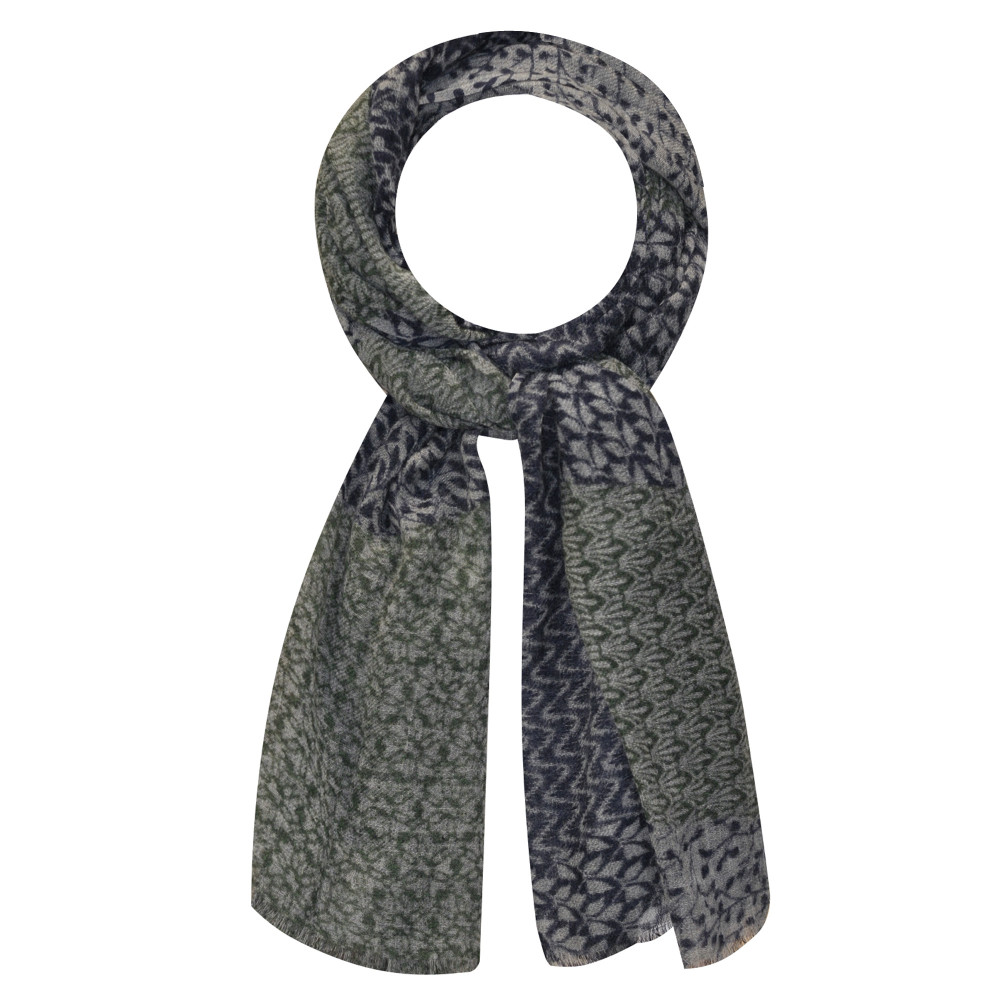 LES POULETTES BIJOUX Echarpe 100% Laine Feuillages Bleu Navy et Vert