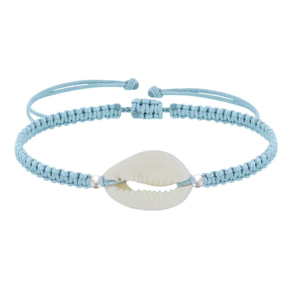LES POULETTES BIJOUX Bracelet Argent 925 Cauris Lien Tréssé - Bleu ciel