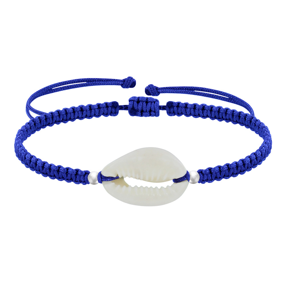 LES POULETTES BIJOUX Bracelet Argent 925 Cauris Lien Tréssé - Bleu