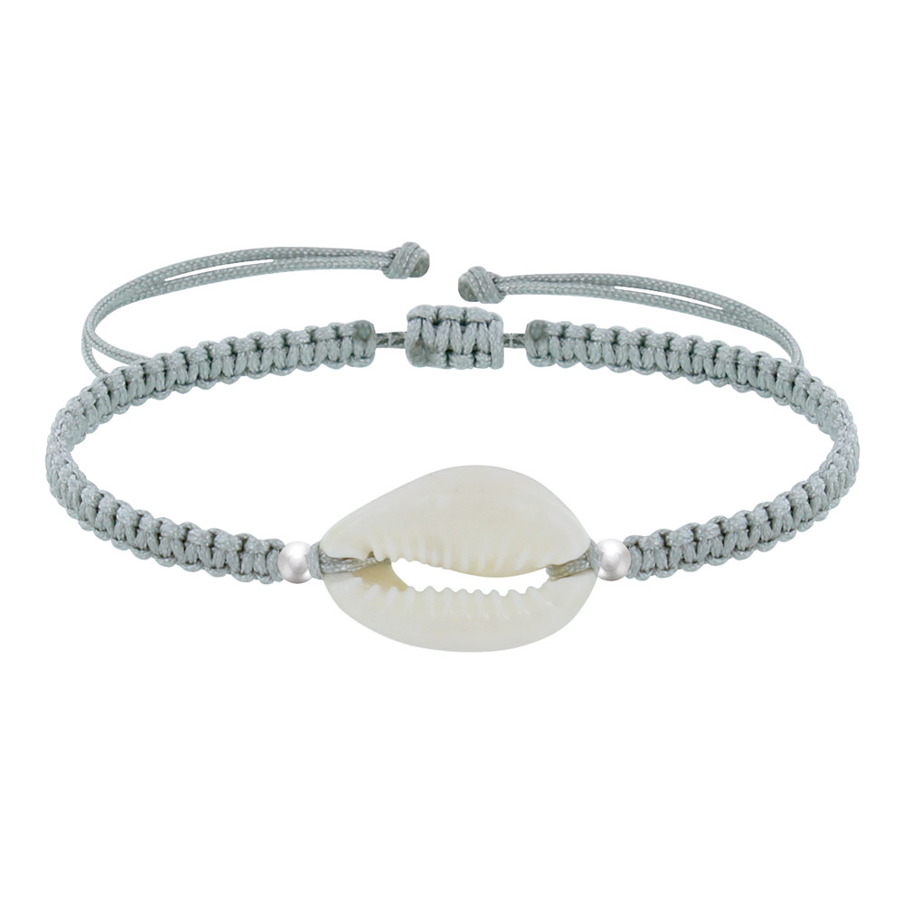 LES POULETTES BIJOUX Bracelet Argent 925 Cauris Lien Tréssé - Gris clair