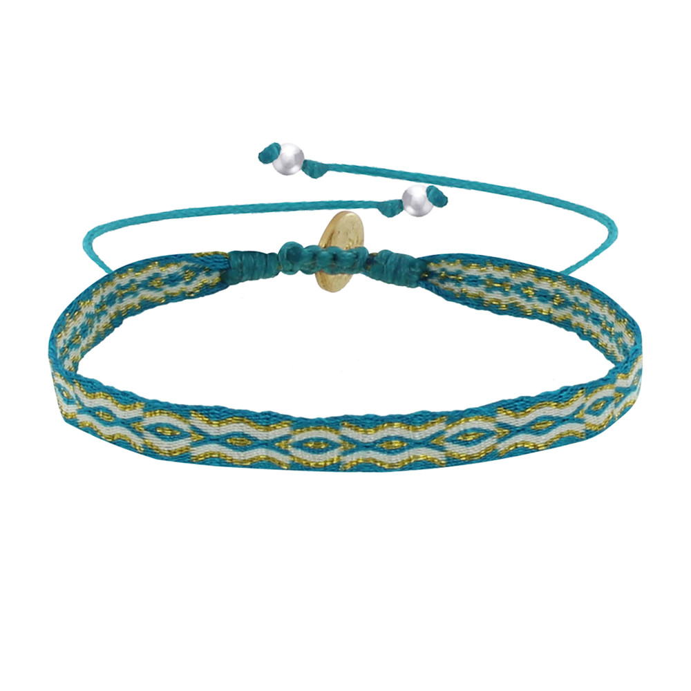 LES POULETTES BIJOUX Bracelet Lien Tissé Turquoise Losanges Dorés
