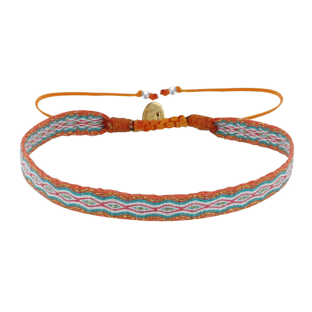 LES POULETTES BIJOUX Bracelet Lien Tissé Orange Losanges Fuchsia