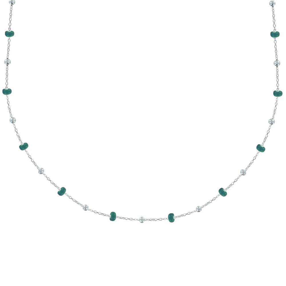 LES POULETTES BIJOUX - Collier Argent 925 Perles Émaillées et Perles Argent - Vert