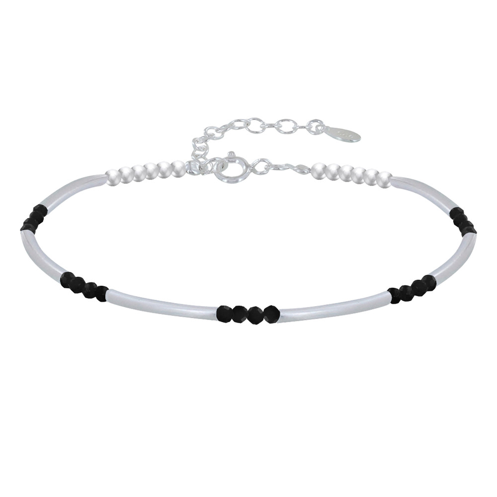 LES POULETTES BIJOUX Bracelet Argent Tubes et Perles Facettées d'Onyx Noir M3