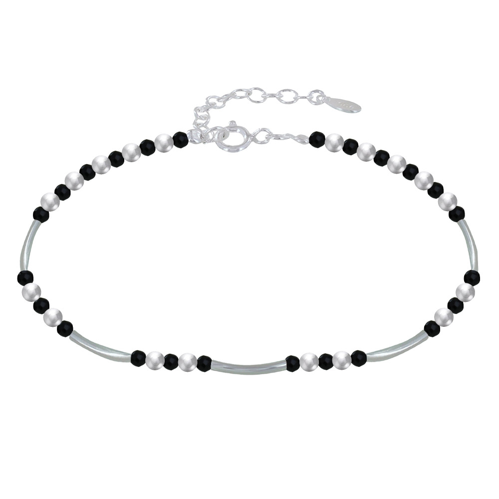 LES POULETTES BIJOUX Bracelet Argent Tubes et Perles Facettées d'Onyx Noir M5