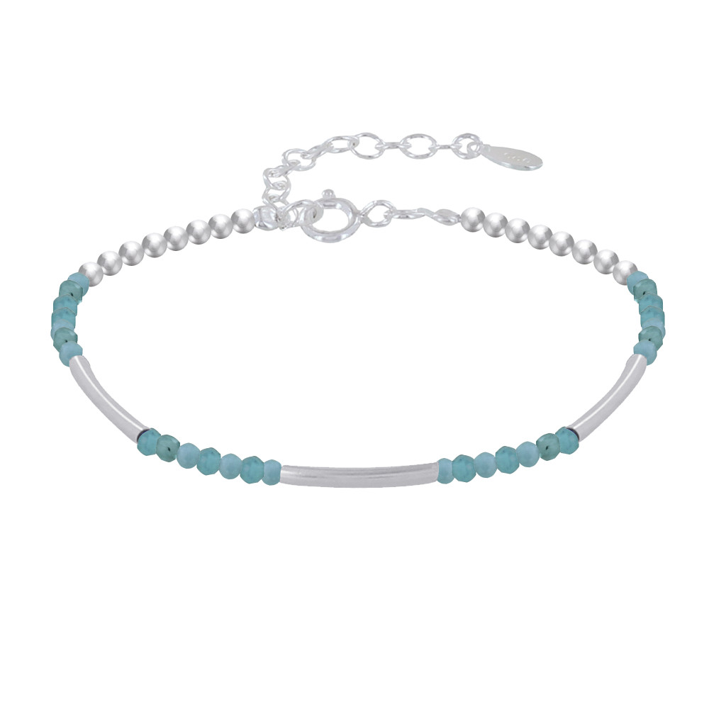 LES POULETTES BIJOUX Bracelet Argent Tubes et Perles Facettées d'Amazonite M1