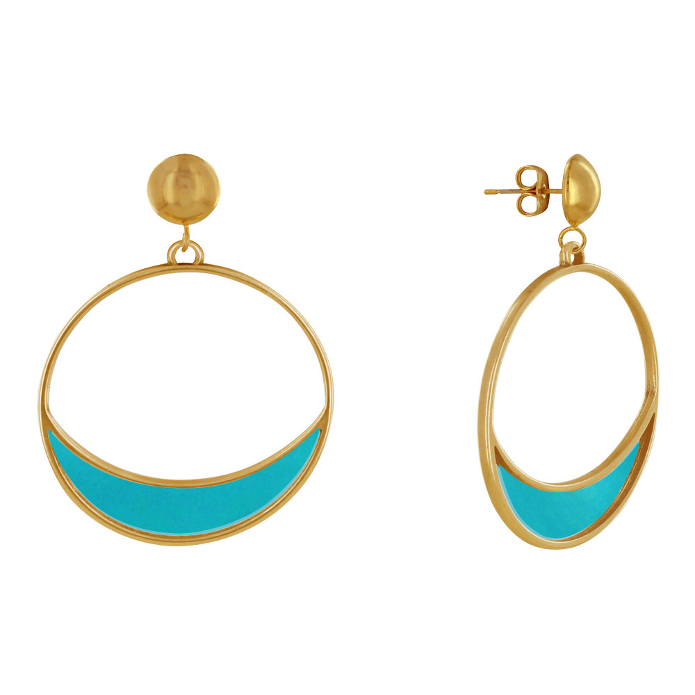LES POULETTES BIJOUX Boucles d'Oreilles Clous Métal Doré Cercle et Croissant de Lune