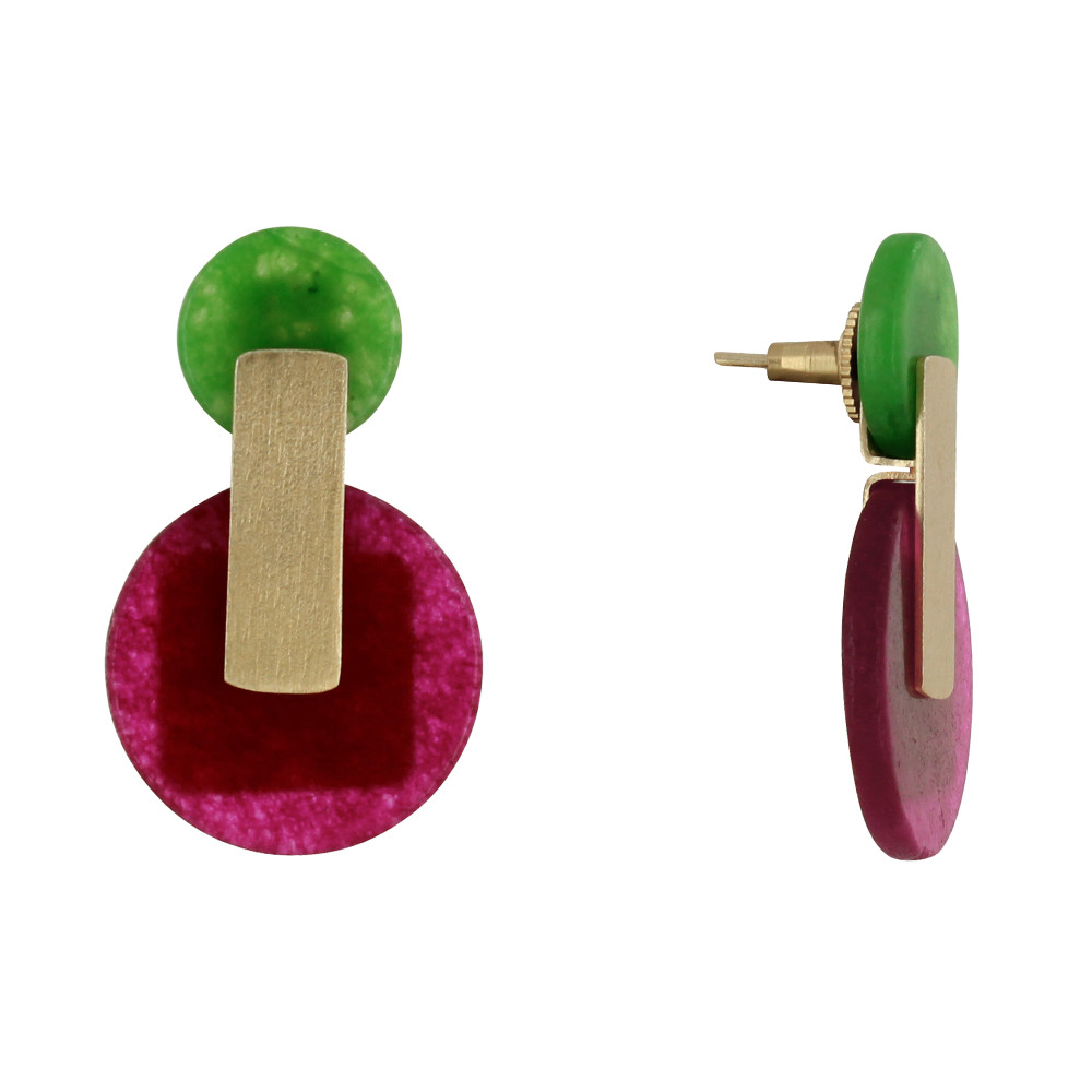 LES POULETTES BIJOUX Boucles d'Oreilles Laiton Doré Un Petit et Un Grand Disque Colo