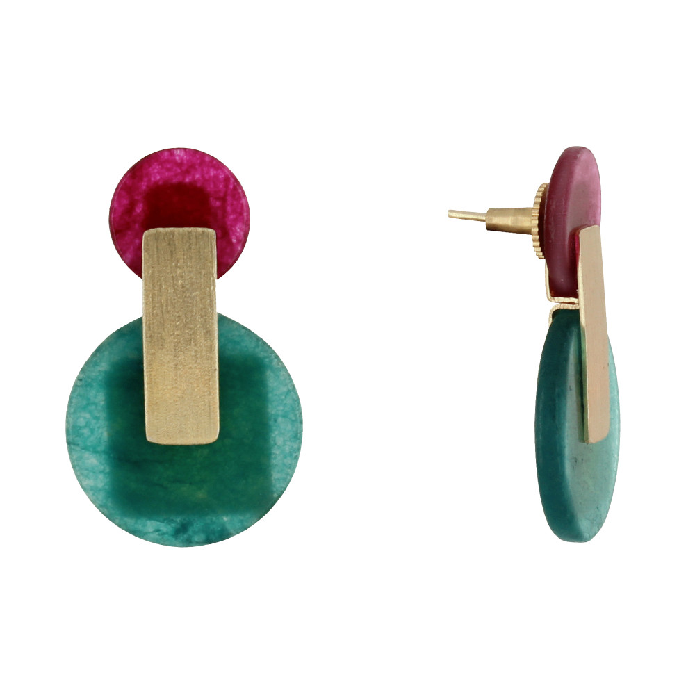 LES POULETTES BIJOUX Boucles d'Oreilles Laiton Doré Un Petit et Un Grand Disque Colo