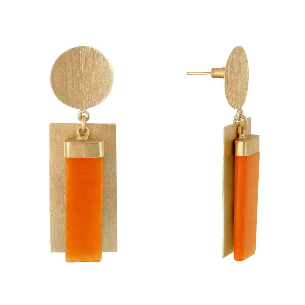 LES POULETTES BIJOUX Boucles d'Oreilles Laiton Doré Disque et Rectangle Coloré - Ora