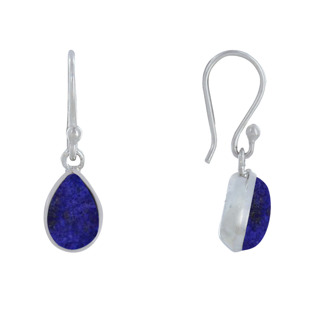 LES POULETTES BIJOUX Boucles d'Oreilles Argent 925 Crochet Petite Goutte de Lapis La