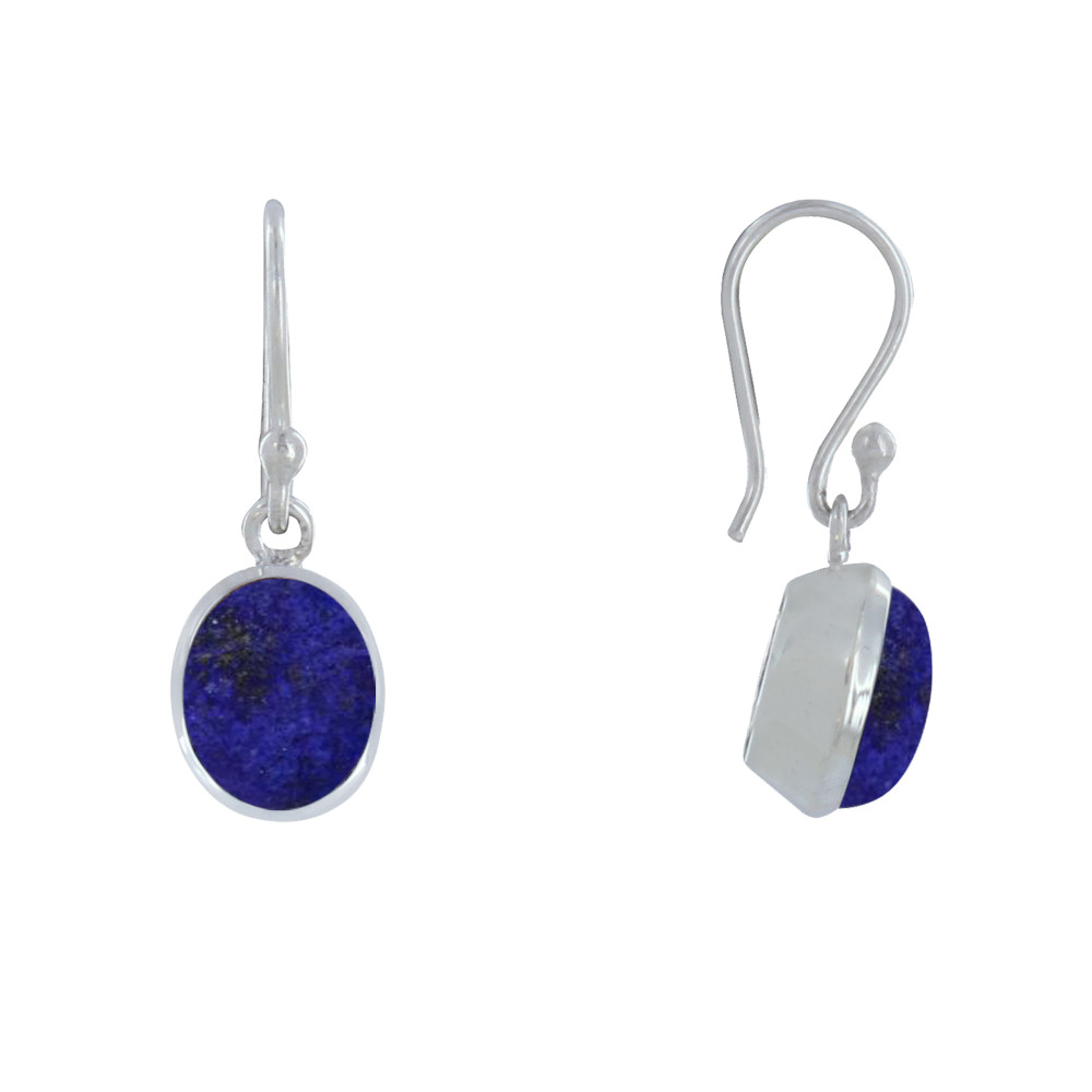 LES POULETTES BIJOUX - Boucles d'Oreilles Argent 925 Crochet Petit Ovale de Lapis La