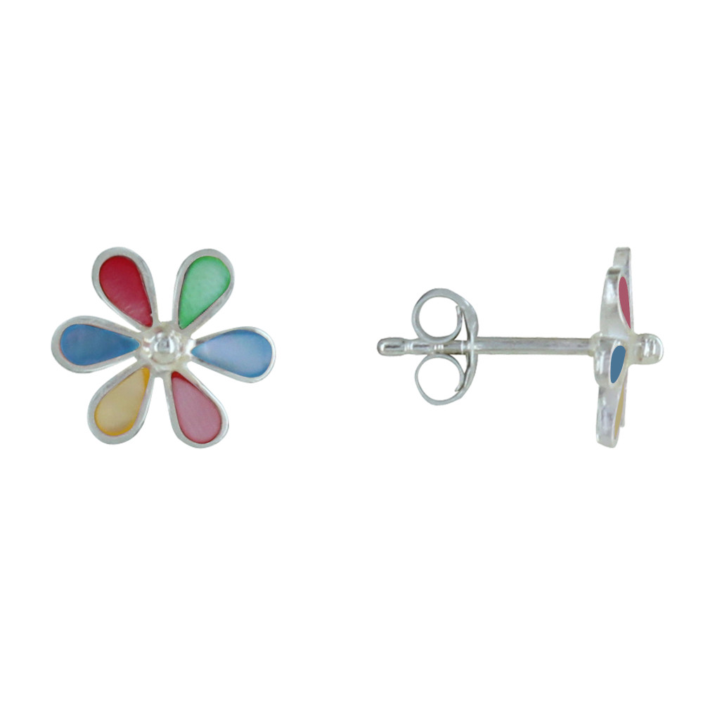LES POULETTES BIJOUX Boucles d'Oreilles Argent Puces Petites Fleurs Multicolore