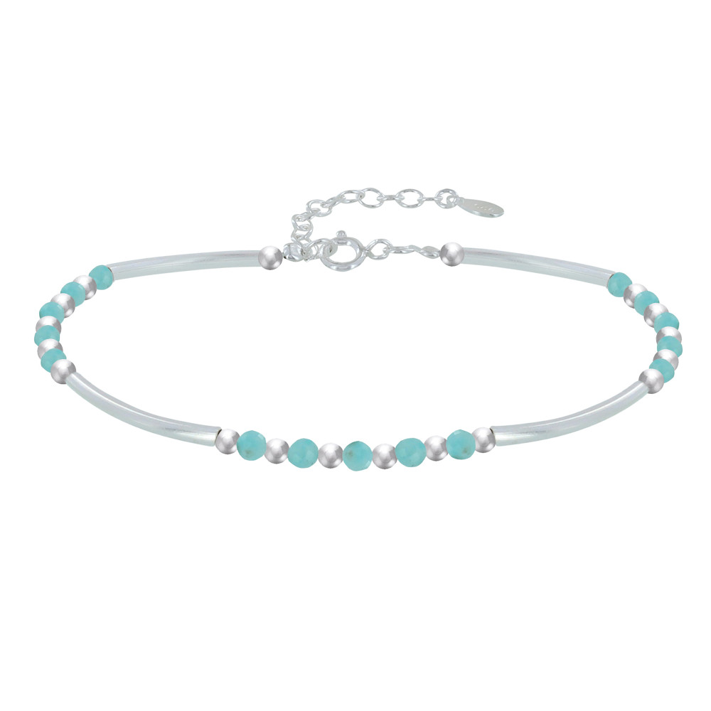 LES POULETTES BIJOUX Bracelet Argent Tubes et Perles Facettées d'Amazonite M2