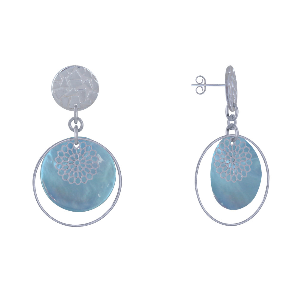 LES POULETTES BIJOUX Boucles d'Oreilles Clous Métal Argenté Cercle et Pastille de Na LES POULETTES BIJOUX Boucles d'Oreilles Clous Métal Argenté Cercle et Pastille de Na