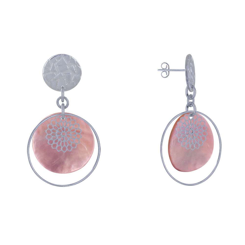 LES POULETTES BIJOUX Boucles d'Oreilles Clous Métal Argenté Cercle et Pastille de Na LES POULETTES BIJOUX Boucles d'Oreilles Clous Métal Argenté Cercle et Pastille de Na