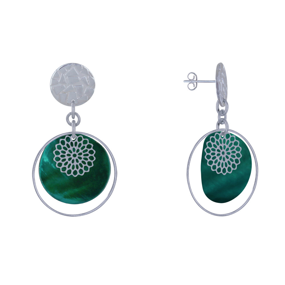 LES POULETTES BIJOUX Boucles d'Oreilles Clous Métal Argenté Cercle et Pastille de Na LES POULETTES BIJOUX Boucles d'Oreilles Clous Métal Argenté Cercle et Pastille de Na