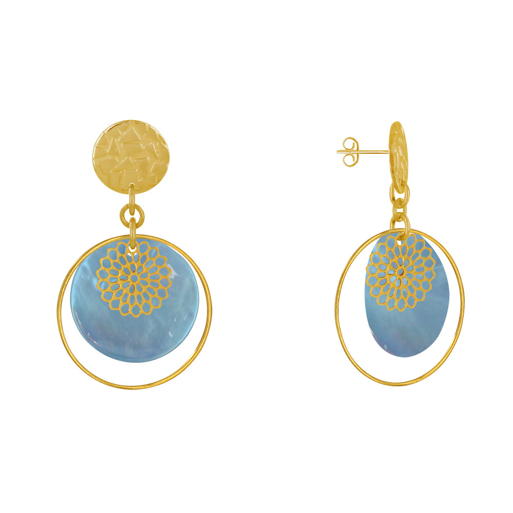 LES POULETTES BIJOUX Boucles d'Oreilles Clous Métal Doré Cercle et Pastille de Nacre