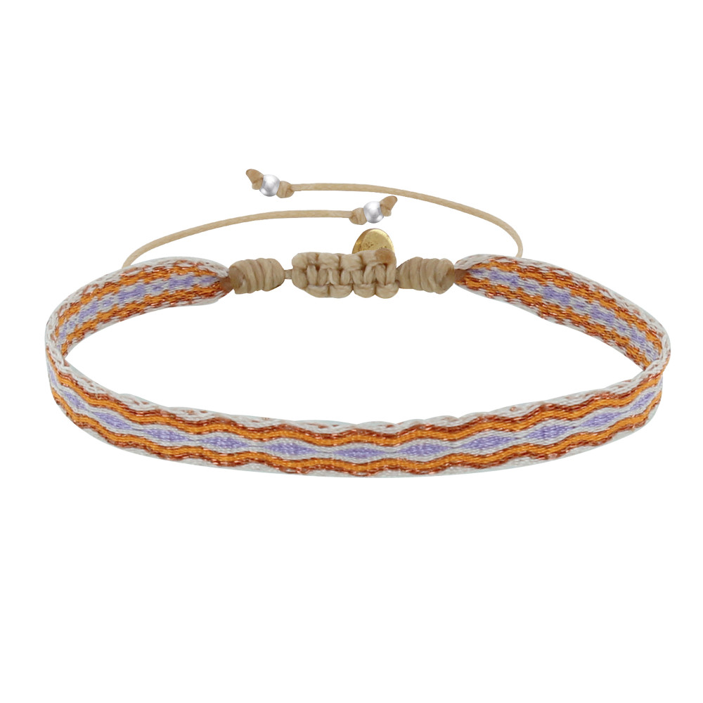 LES POULETTES BIJOUX Bracelet Lien Tissé Orange Losanges Violet Clair