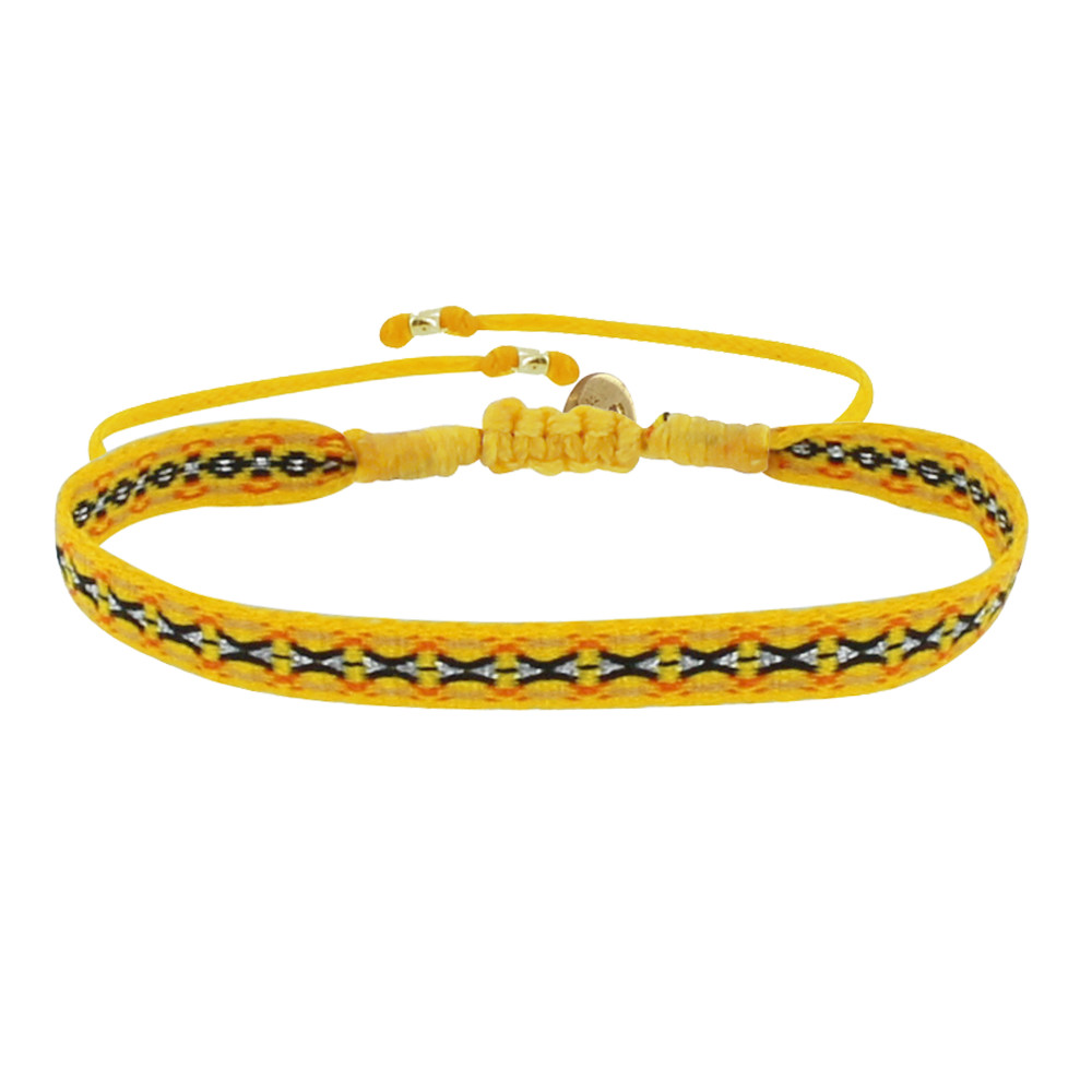 LES POULETTES BIJOUX Bracelet Lien Tissé Jaune Croix Noires et Argentées
