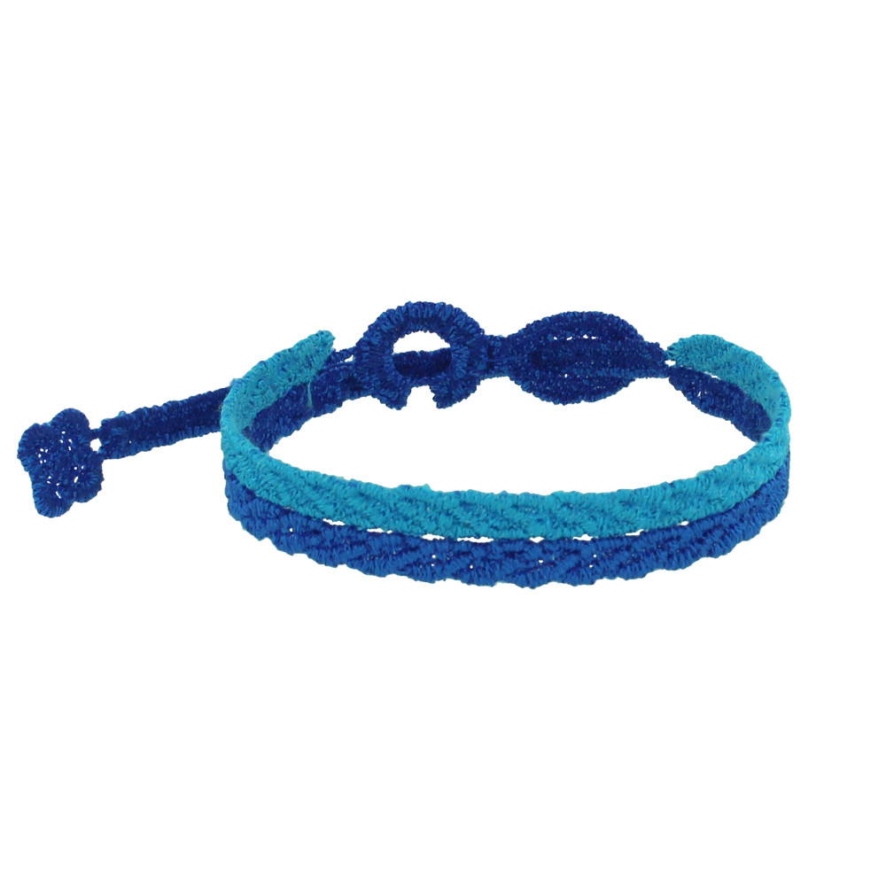 LES POULETTES BIJOUX Cruciani Bracelet Homme Dentelle Prospérité Bicolore Bleu et Az
