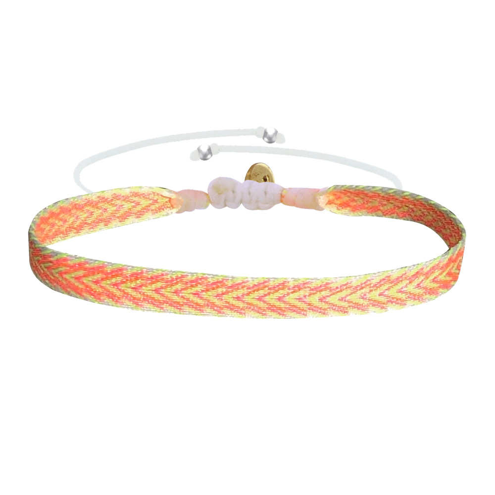 LES POULETTES BIJOUX Bracelet Lien Tissé Blanc Flèches Jaune Fluo et Rose Fluo
