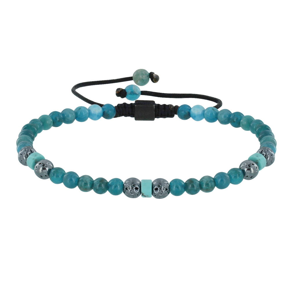 LES POULETTES BIJOUX Bracelet Lien Homme Perles Rondes Acier et Apatite - taille 20