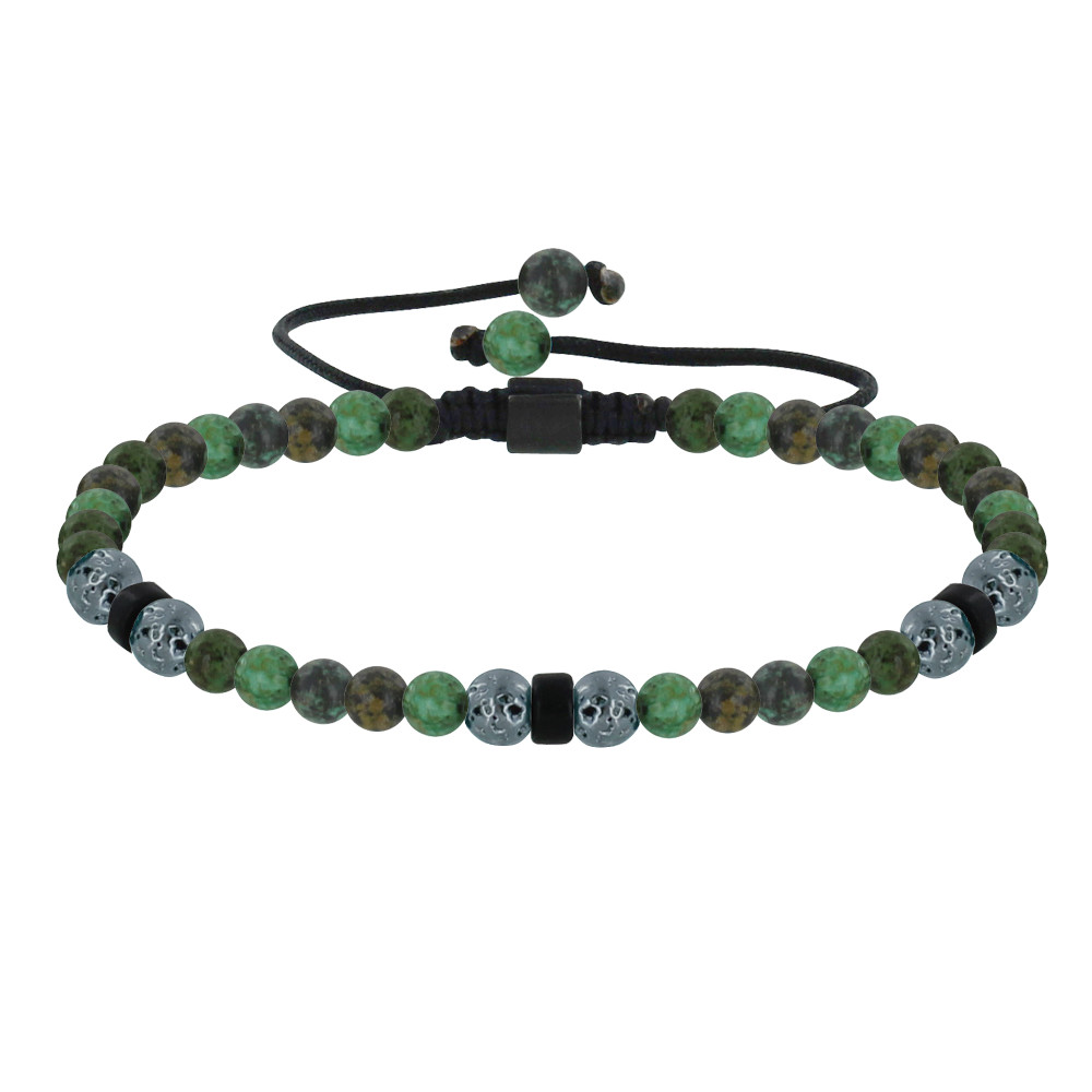 LES POULETTES BIJOUX Bracelet Lien Homme Perles Rondes Acier et Turquoise Vertes - t