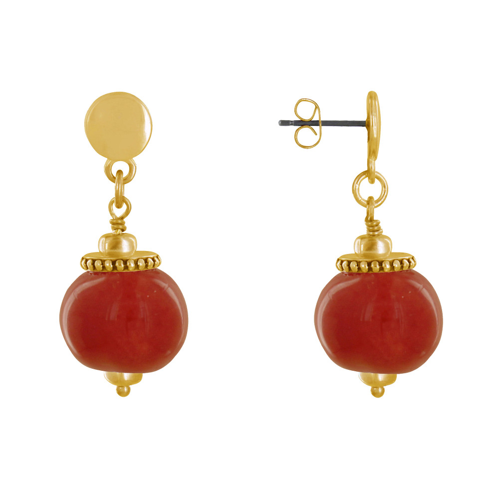 LES POULETTES BIJOUX Boucles d'Oreilles Clous Métal Doré et Grosses Perles en Cérami