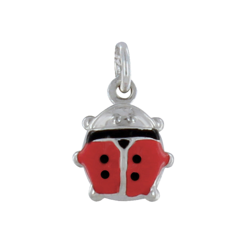 LES POULETTES BIJOUX Pendentif Argent 925 Coccinelle Bombée Ligne Rouge et Noire