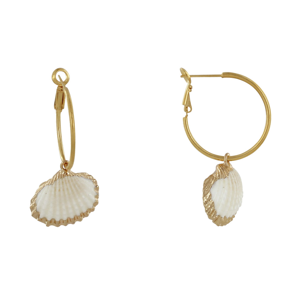 LES POULETTES BIJOUX - Boucles d'Oreilles Laiton Doré Créoles et Coquillages