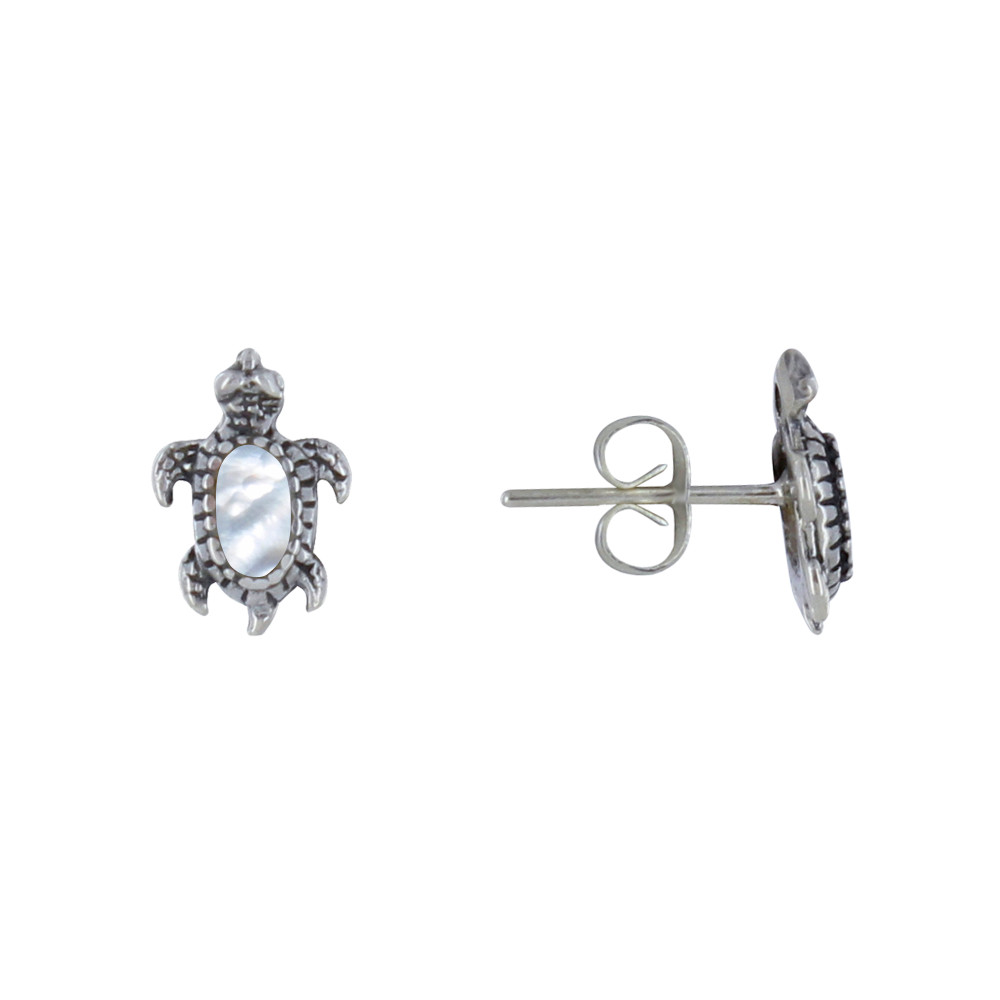 LES POULETTES BIJOUX Boucles d'Oreilles Argent 925 Tortue des Galapagos et Nacre Ivo