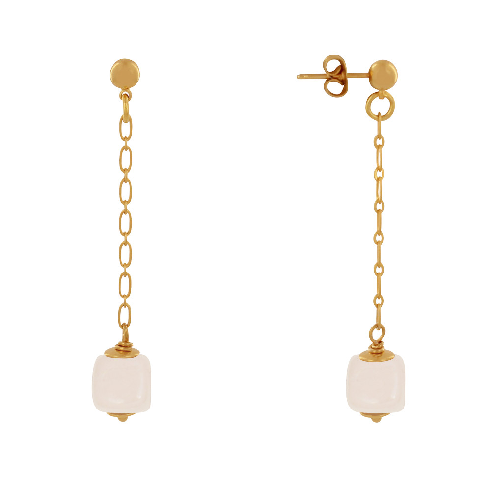 LES POULETTES BIJOUX Boucles d'Oreilles Chainette Laiton Doré et Cube en Céramique -