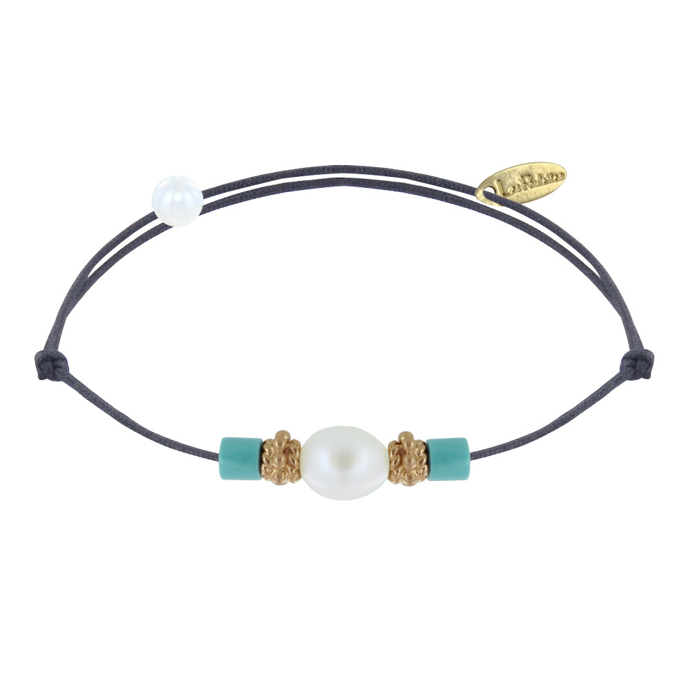 LES POULETTES BIJOUX Bracelet Lien Perle de Culture Blanche Perles Plaqué Or et de T