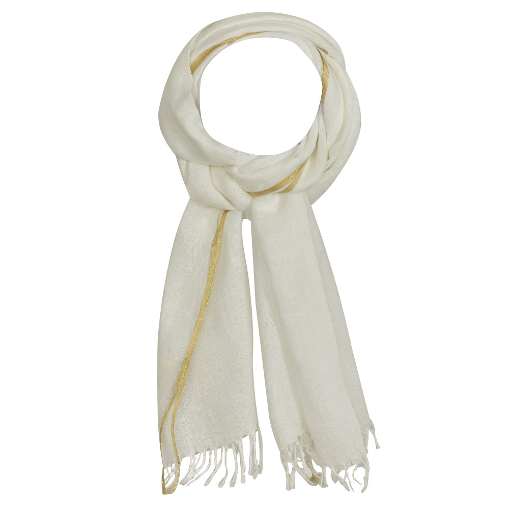 LES POULETTES BIJOUX Echarpe 100% Lin Blanche Bordure Lurex Brillante - Or