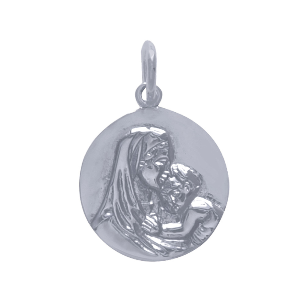LES POULETTES BIJOUX - Pendentif Argent 925 Médaille Ronde Vierge à l'Enfant