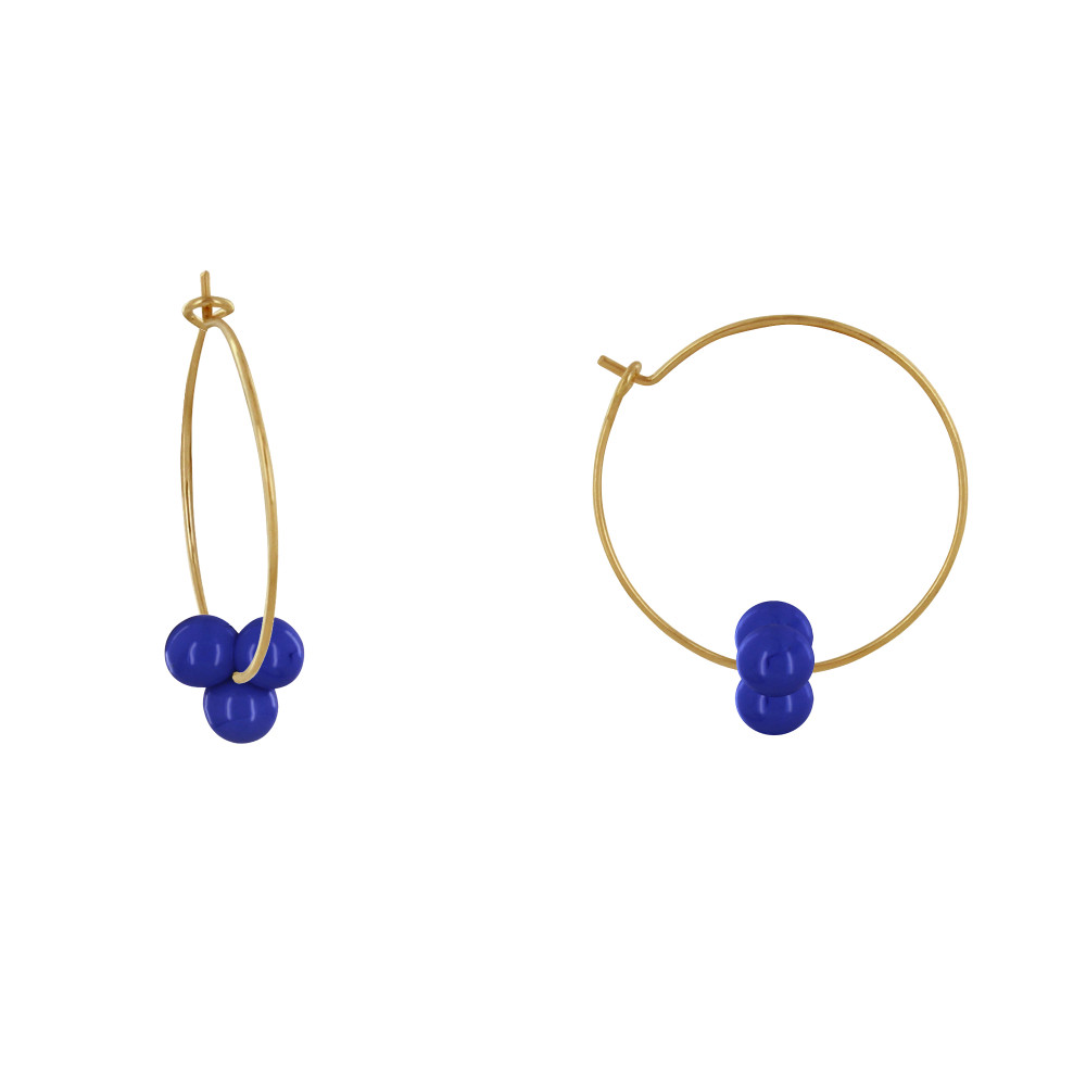 LES POULETTES BIJOUX - Boucles d'Oreilles Créoles Laiton Fermée et Bouquet de Perles