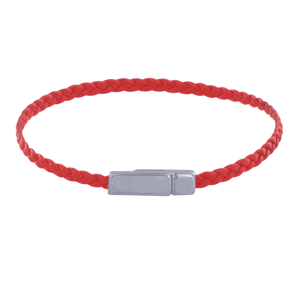 LES POULETTES BIJOUX Bracelet Femme Tresse Plate en Cuir Mat Fermoir Aimanté Métal A